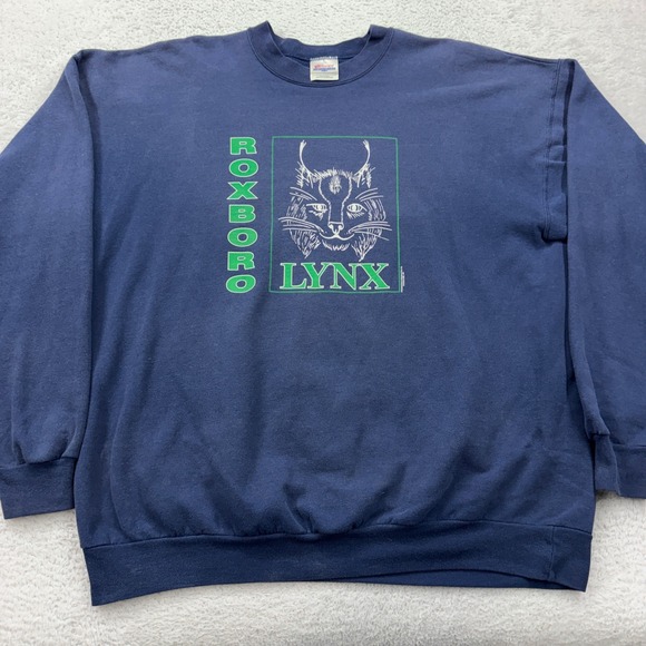 Hanes Other - Vintage Hanes Roxboro Lynx Graphic Sweatshirt Navy Blue Mens XL Pullover 7004